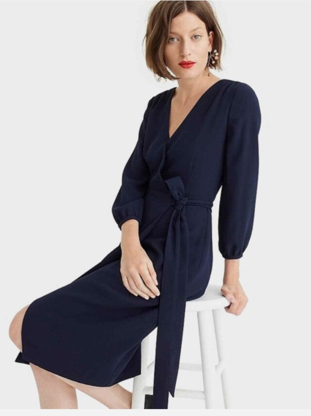 J.Crew NWT Crepe Navy Blue Classic Minimalist 365 Wrap Dress Size 16